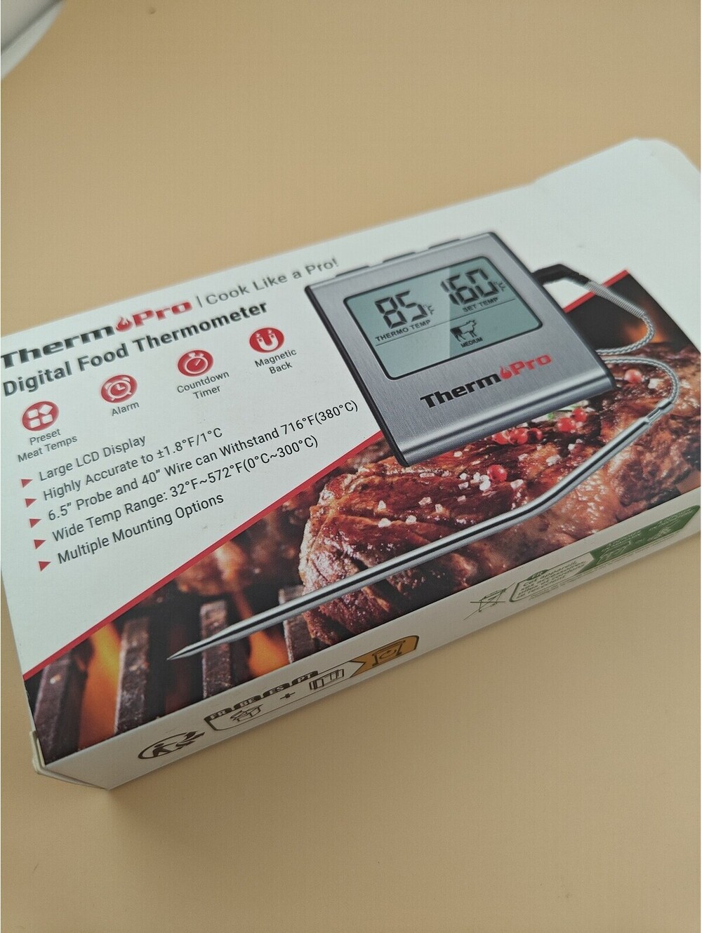 ThermoPro TP16 Digital Meat Thermometer Timer Oven Smoker BBQ Grill Kitchen